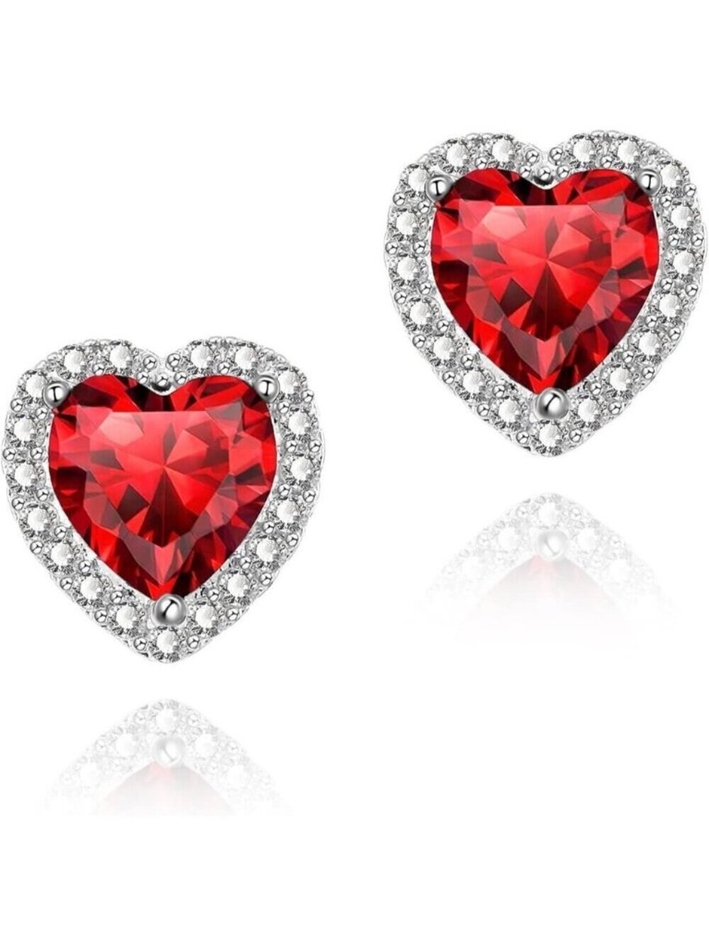 Women's Heart Red Elegant Mall Dainty Halo Birthstone Cubic Zirconia Earring